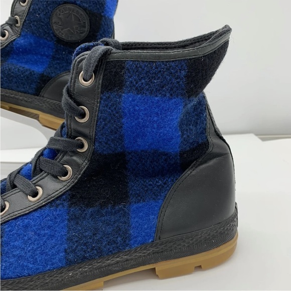 Converse All Star -Men’s Size 10.5-Plaid High Top Woolrich Sneakers -Black/Blue - Picture 3 of 16